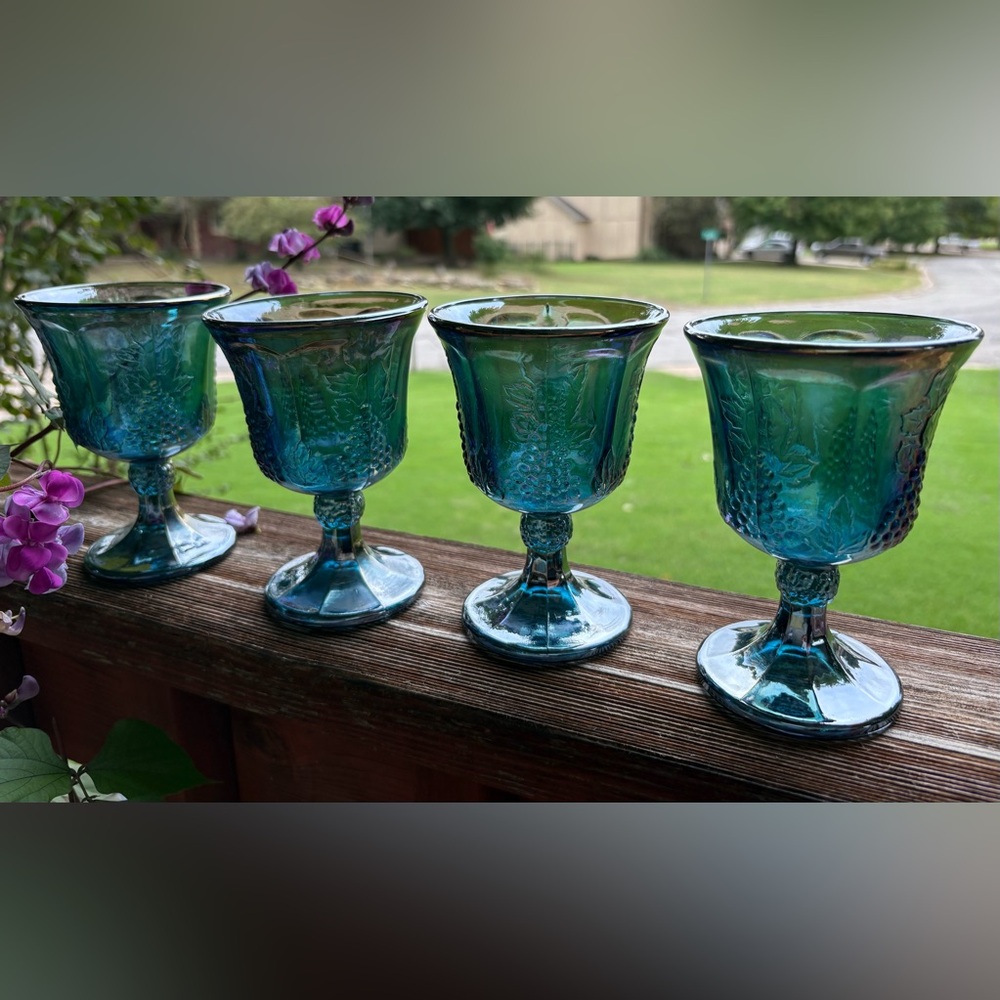 CARNIVAL Glass Iridescent Blue Goblets